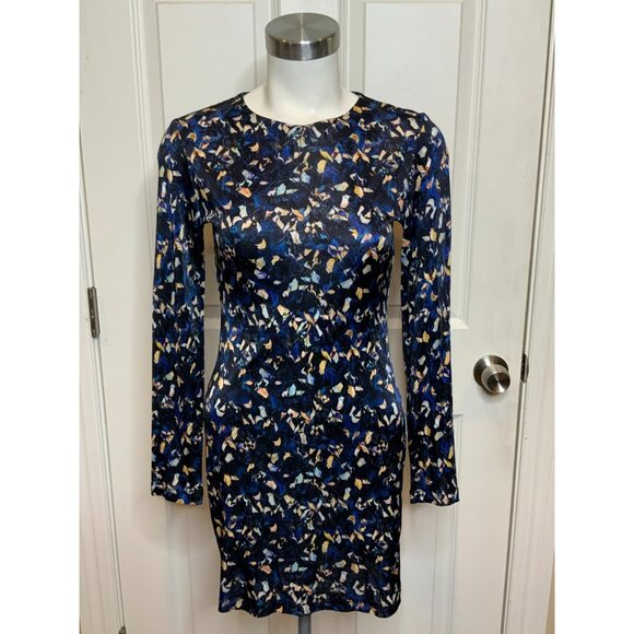 SALONI Dark Blue & Multicolor Floral Long Sleeve Sheath Mini Dress, Size 2 - Picture 1 of 10
